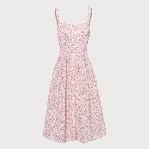 NWT! The Pink Square Neck Pleated Floral Midi Dress - Picture 6 of 8